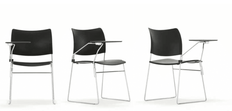 Senator Elios chairs with a writing tablet