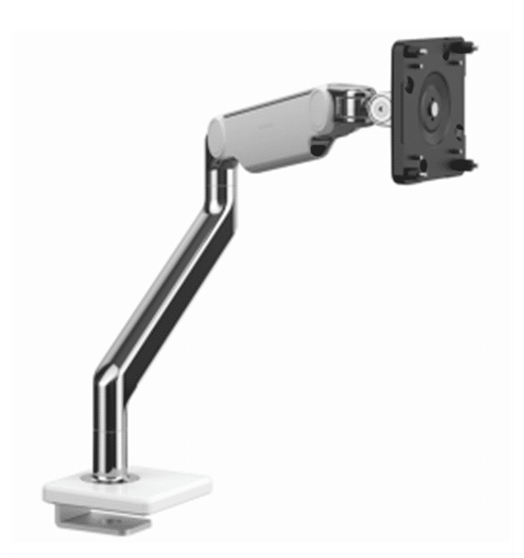 humanscale m2.1 monitor arm with sliding clamp aluminium with white trim