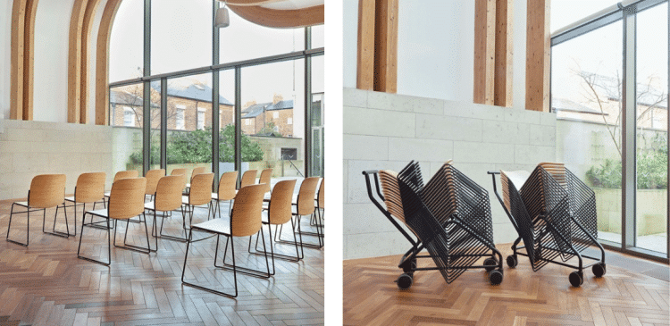 Senator Densiti Stacking Chairs on a trolley