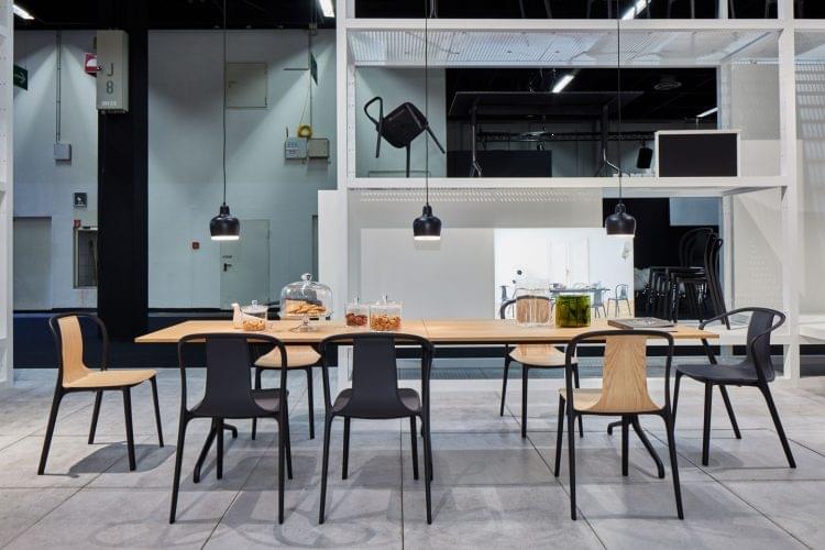 Belleville Armchair wood round a table