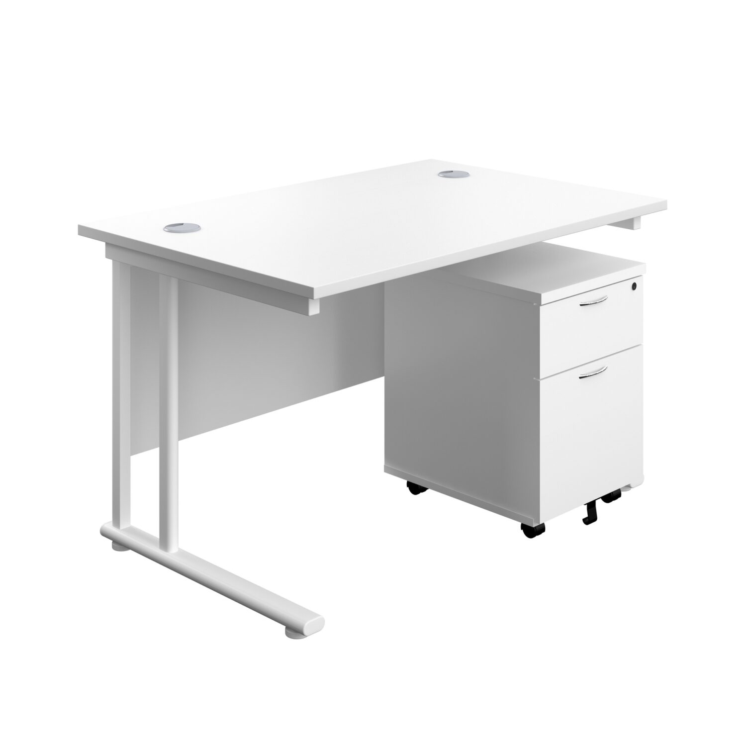 Twin Upright Rectangular Desk + Mobile 2 Drawer Pedestal (FSC)