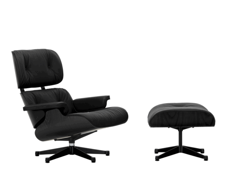 Vitra Eames Lounge Chair and Ottoman Chestnut Black Lacquer Finish