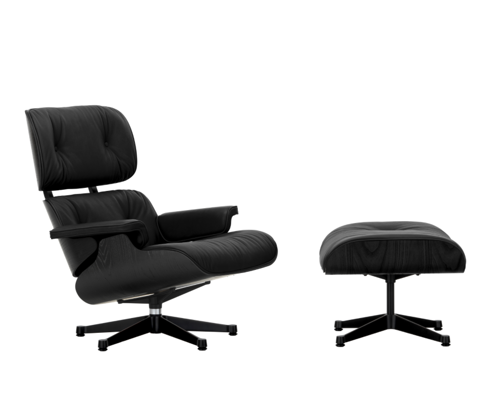 Vitra Eames Lounge Chair and Ottoman Chestnut Black Lacquer Finish